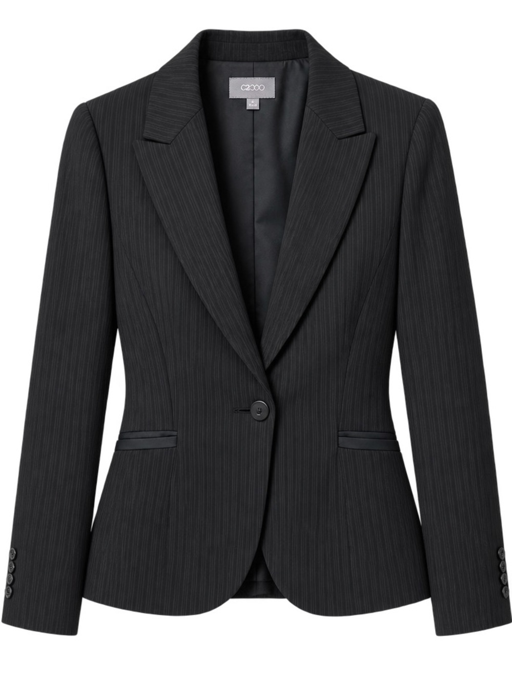 C2000 Black Pinstripe Blazer & Straight Leg Pants Suit Set